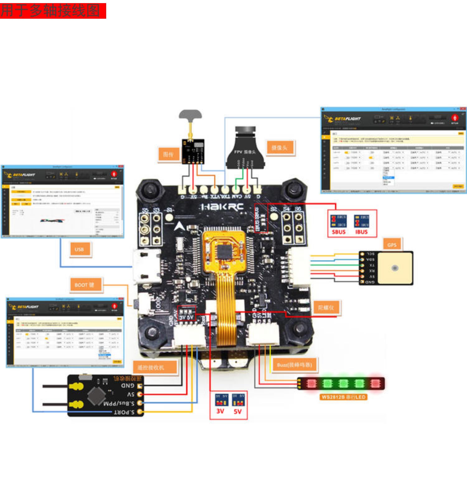 hakrc fiyig f4v3飞翼飞控 集成分电板/pdb 电流计 气压计带减震定制