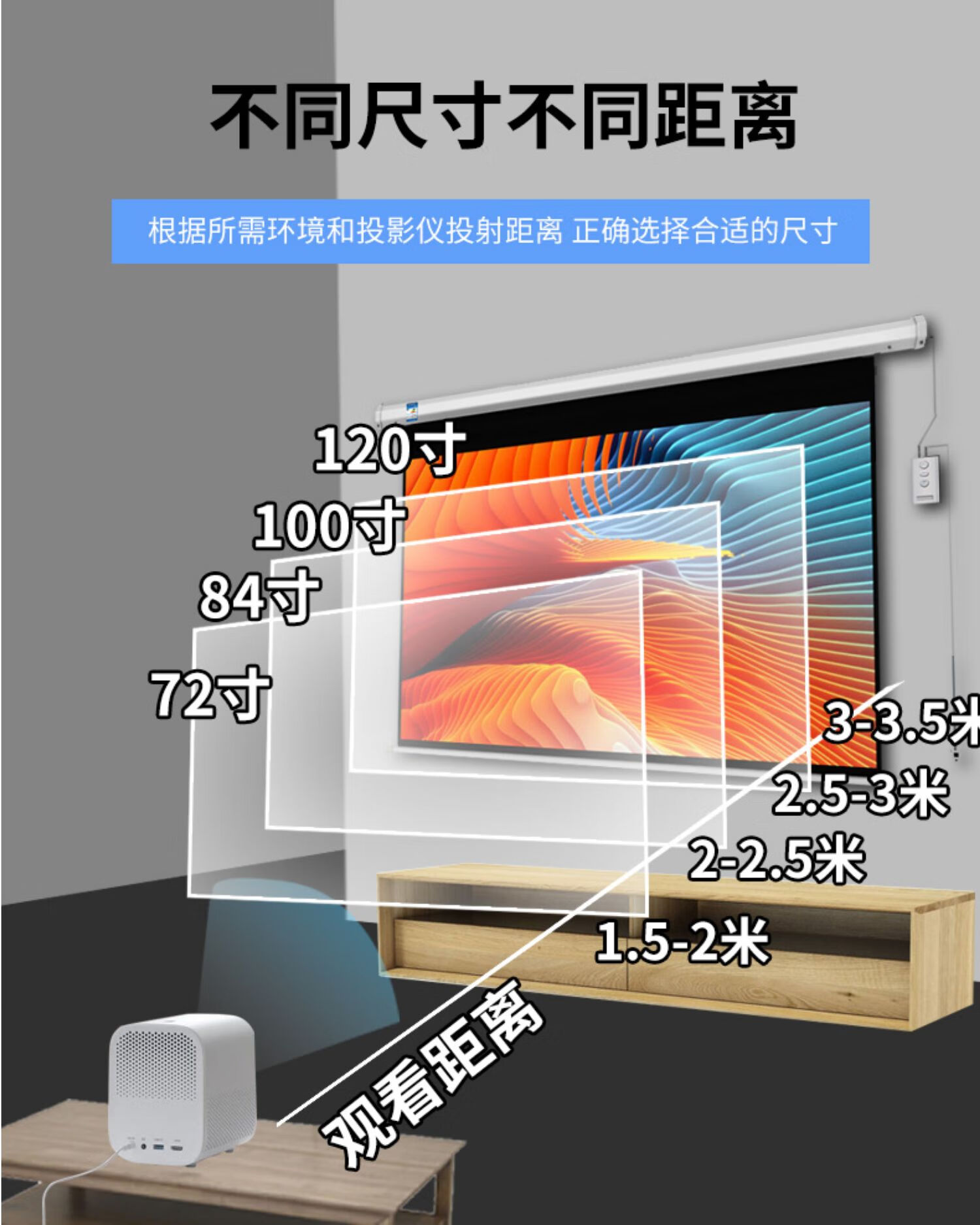 jethyun 投影幕布电动遥控72/84/100/110/130/150吋投影幕家用电影