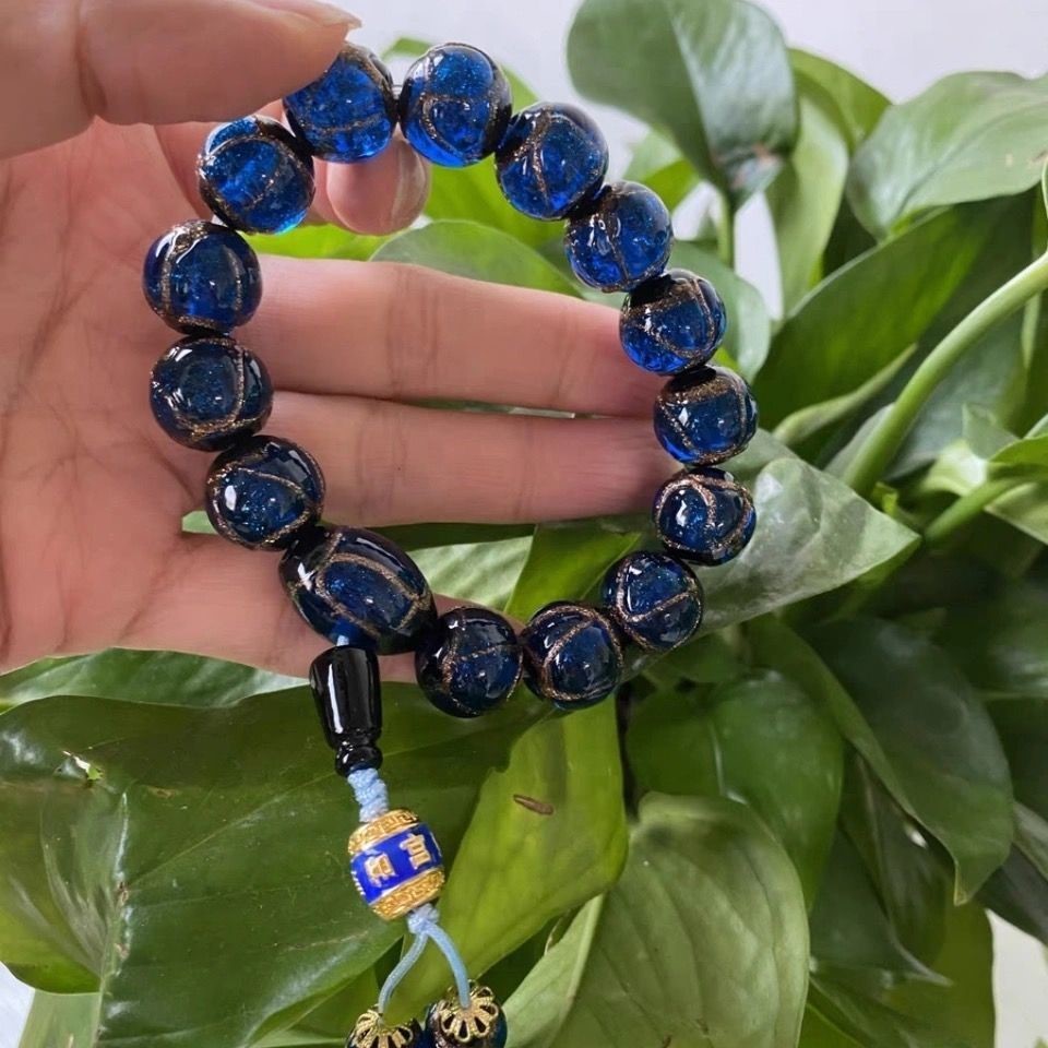 琉璃香灰手串雍和宫同款香灰佛珠手链琉璃手串古法香灰琉璃念 蓝色
