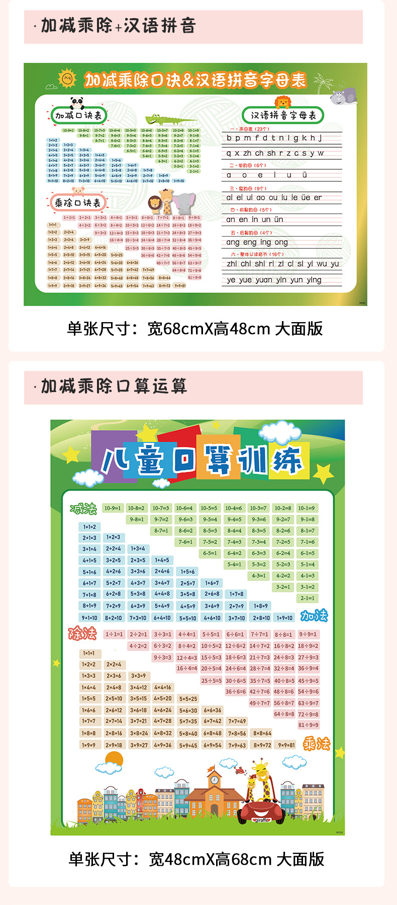 除法口诀品牌 安睦 商品名称:小学生大九九乘法口诀表背诵墙贴二年级