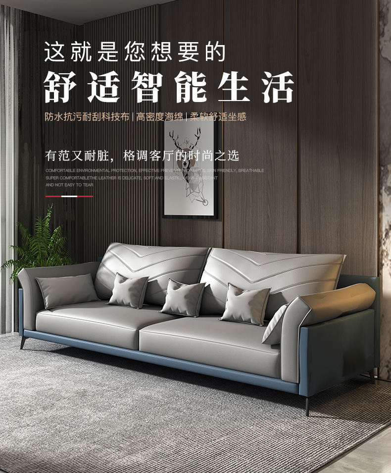 特伦顿 极简沙发科技布现代简约大户型客厅家具轻奢风格组合 双人位1.8米(颜色可选)
