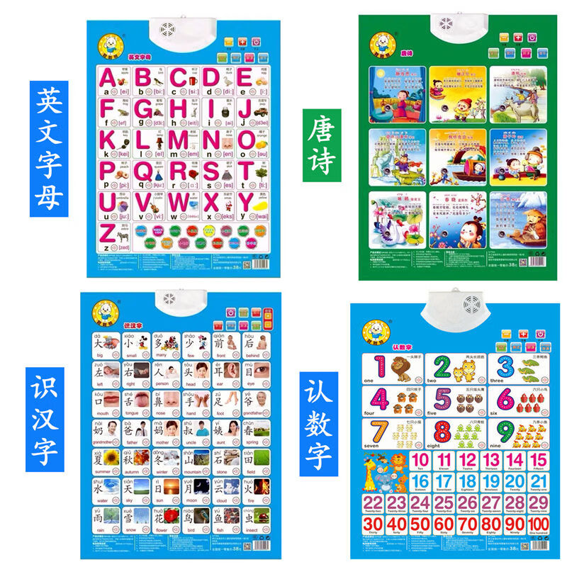 26个英文字母有声挂图点读发声墙贴画幼儿看图识汉字认知卡拼音表认