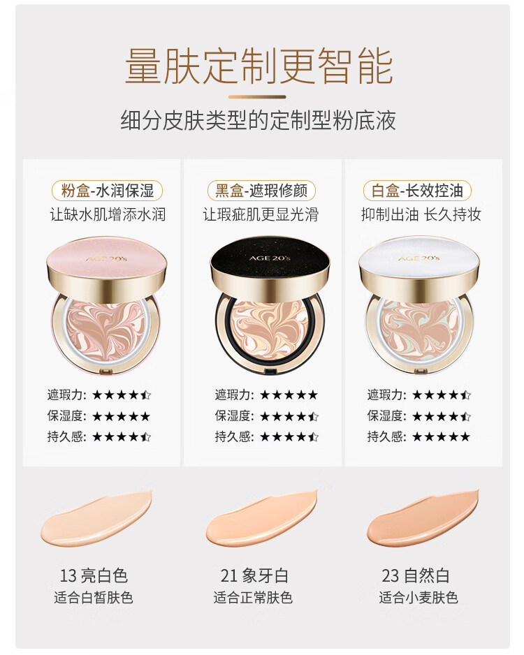 Aekyung Age 20's 爱敬精华遮瑕粉底气垫cc霜三色拉花星空防晒隔离隔离气垫粉底液 【星空黑】23#自然色 遮瑕修颜