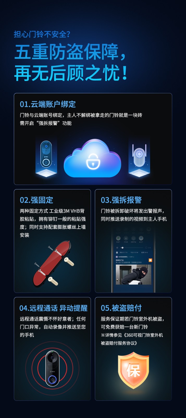 360 可视门铃D819智能摄像机摄像头 家用电子猫眼 高清夜视手机无线wifi远程监控器 视频通话 可视门铃【2天云存储】