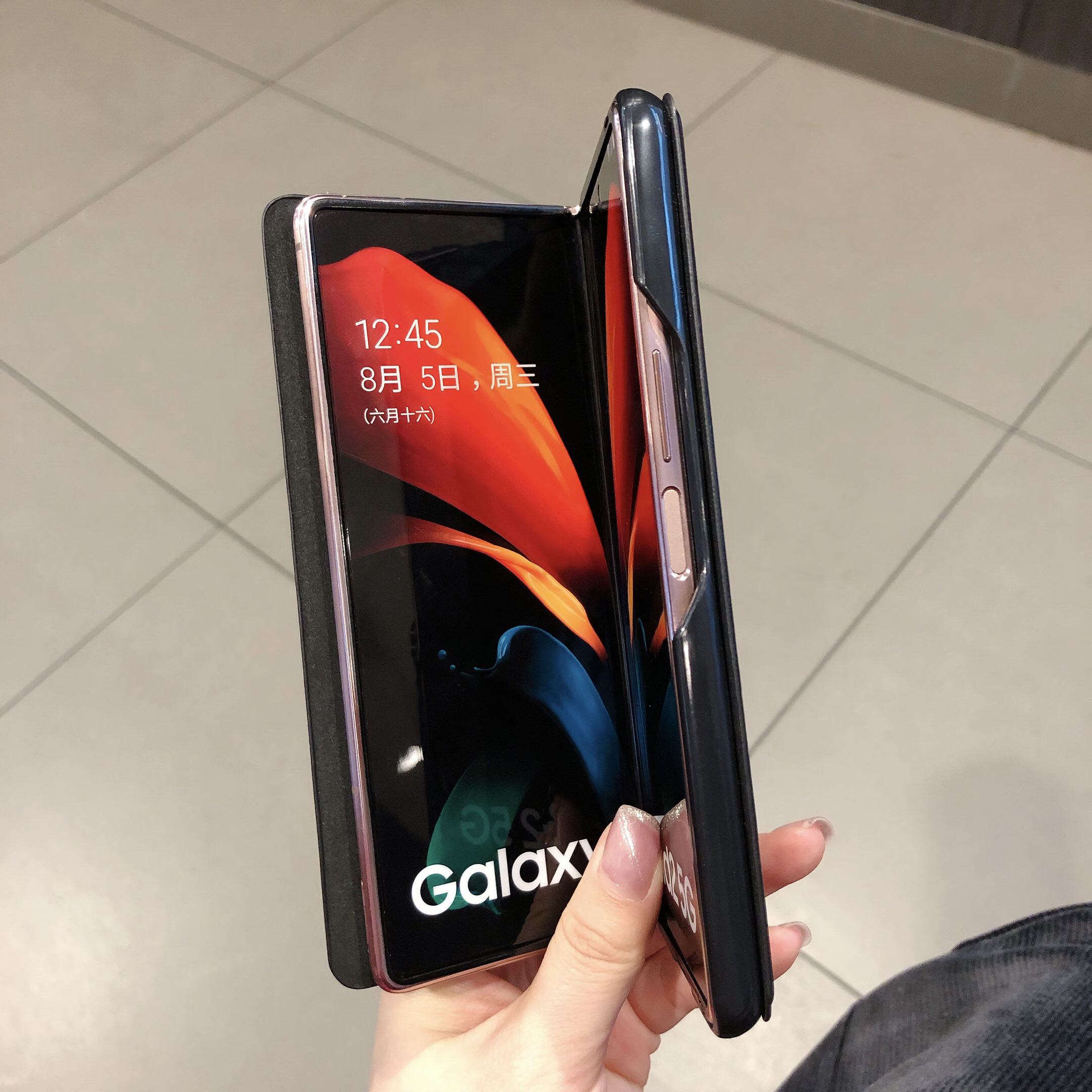 9160高档超薄三星w2021皮 三星fold2【黑色 心系天下】连体翻盖手机壳