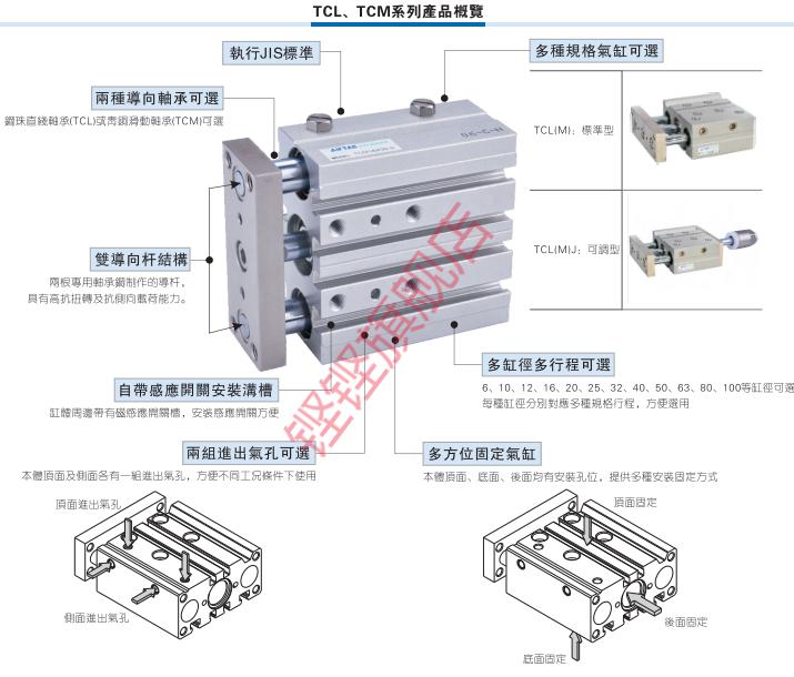 亚德客tcmtcl1216x10s20s25s30s40s50s三轴带导杆气缸tcl16x30s