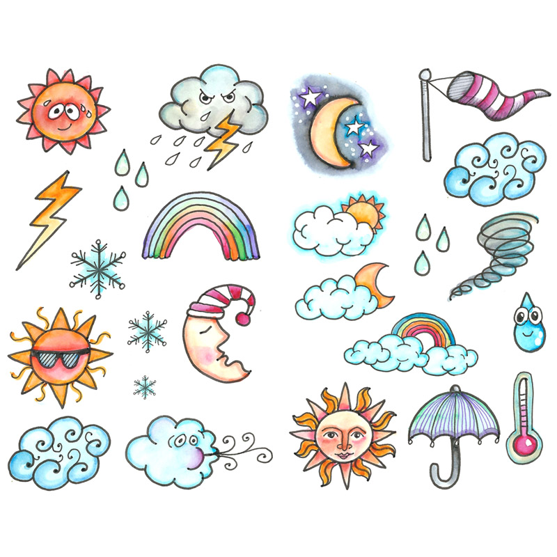 已裁剪晴雨表天气预报符号网红手账贴纸装饰小图案儿童贴贴画天气d
