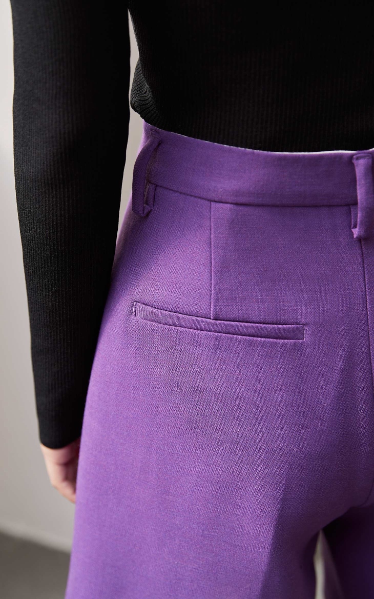 新款含羊毛百搭时尚宽松阔腿休闲裤短裤女120315018 e32 紫色purple