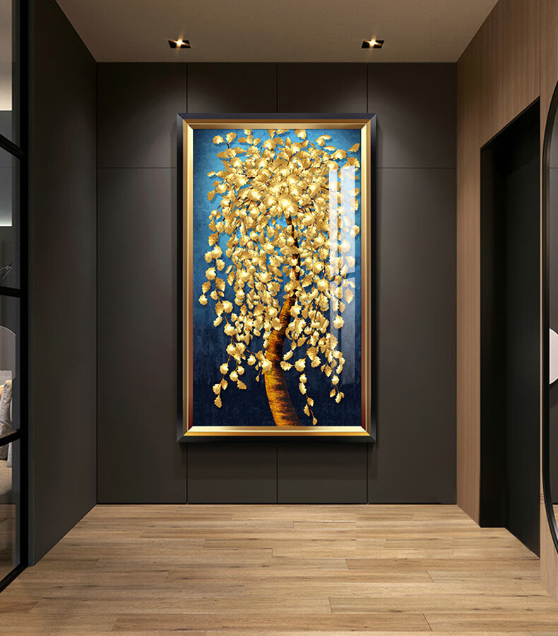 黄金树轻奢现代进门玄关装饰画欧式大气走廊过道壁画入户门厅挂画