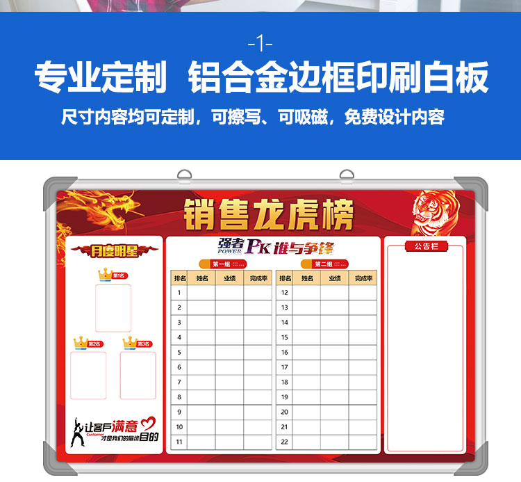 定制挂式白板业绩榜墙贴硬白板支架式车间生产管理看板通知公告栏可