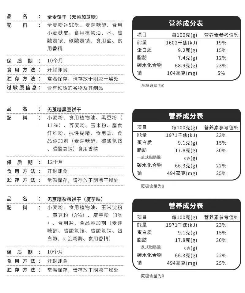 Derenruyu无蔗糖全麦粗粮饼干代餐全麦饼干蔗糖10袋健身代餐压缩饼干孕妇零食中老年人代餐饼干 【无蔗糖饱腹代餐】全麦味 10袋（30片）详情图片14