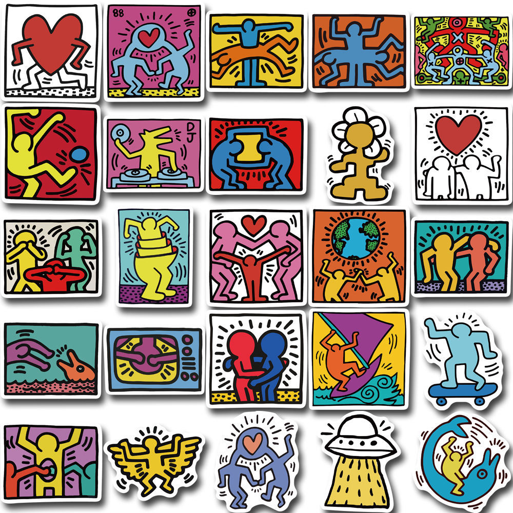 博鹤州50张波普风格艺术家凯斯哈林涂鸦手账贴纸行李箱手机壳贴纸ins