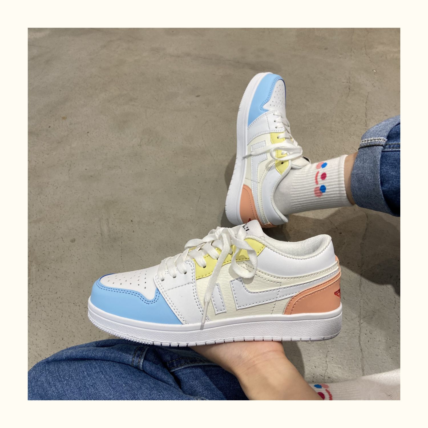 aj女鞋chic韩版炫彩糖果色空军一号运动鞋女学生透气2021夏季平底板鞋