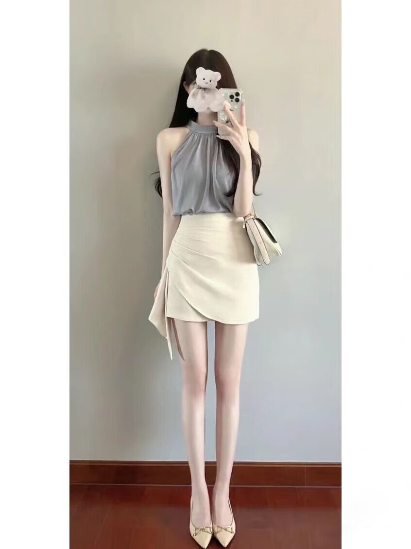 纪库梵套装连衣裙女2023夏季新款纯欲高腰显瘦百搭半身裙 套装连衣裙 M码建议95-108