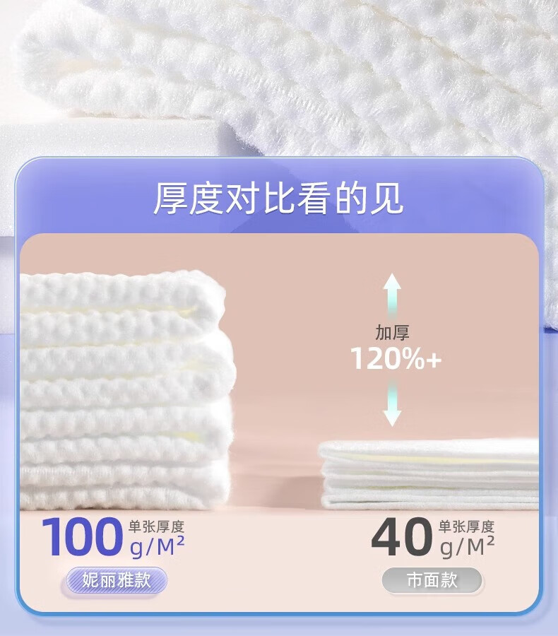 妮丽雅悬挂抽取式洗脸巾一次性加厚600g绵柔巾化妆棉洁面巾珍珠纹擦脸巾 【多包更划算】超大包600g*4