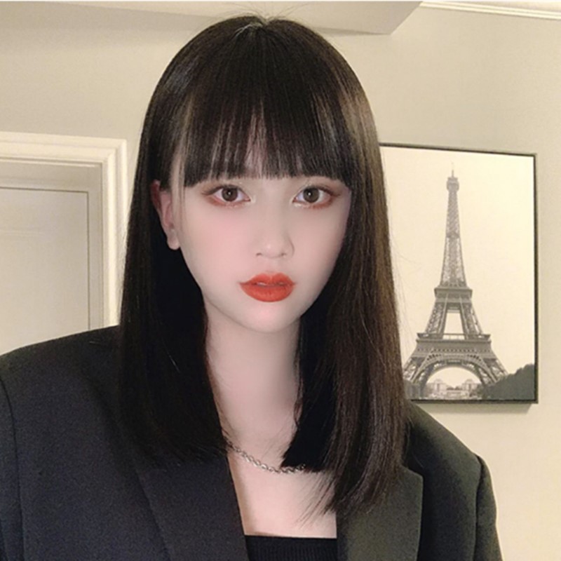 女中长发自然全头套齐肩锁骨发夏漫画刘海蓬松逼真修脸长直发茉莉小镇