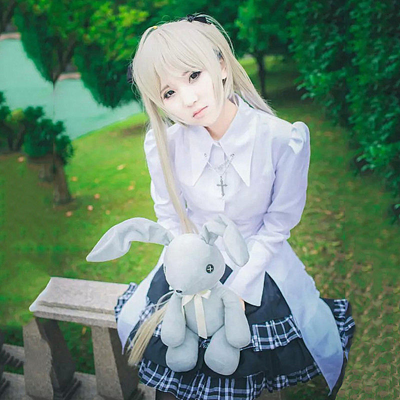 缘之空春日野穹妹cos服漫展cosplay服装兔子假发黑格裙7件套xl