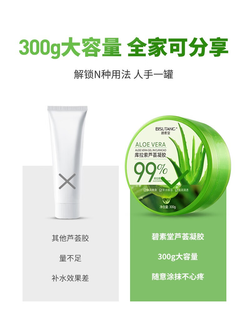 碧素堂库拉索芦荟胶300g补水保湿熬夜晒后护肤面霜大瓶装男女士学生可用 芦荟胶大容量300g