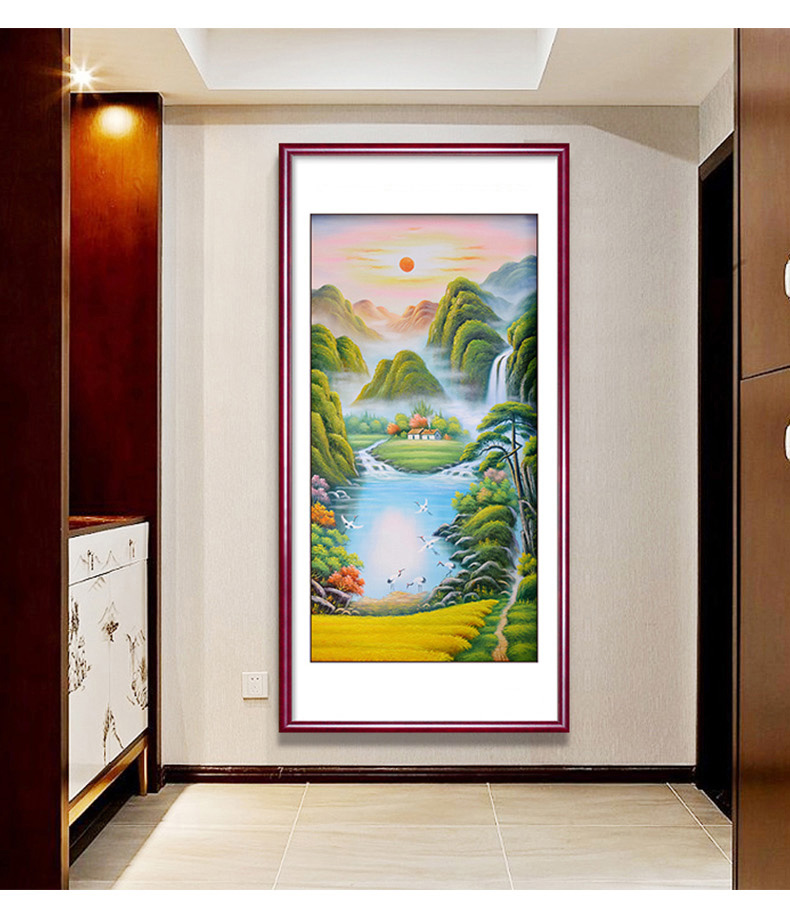 玄关装饰画竖画风水招财走廊尽头挂画壁画旭日东升春晨版c50x100cm