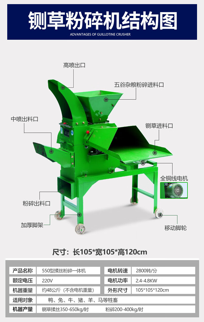 铡草机揉草机粉碎机干湿两用养殖家用小型220电动秸秆粉碎揉丝打饲料