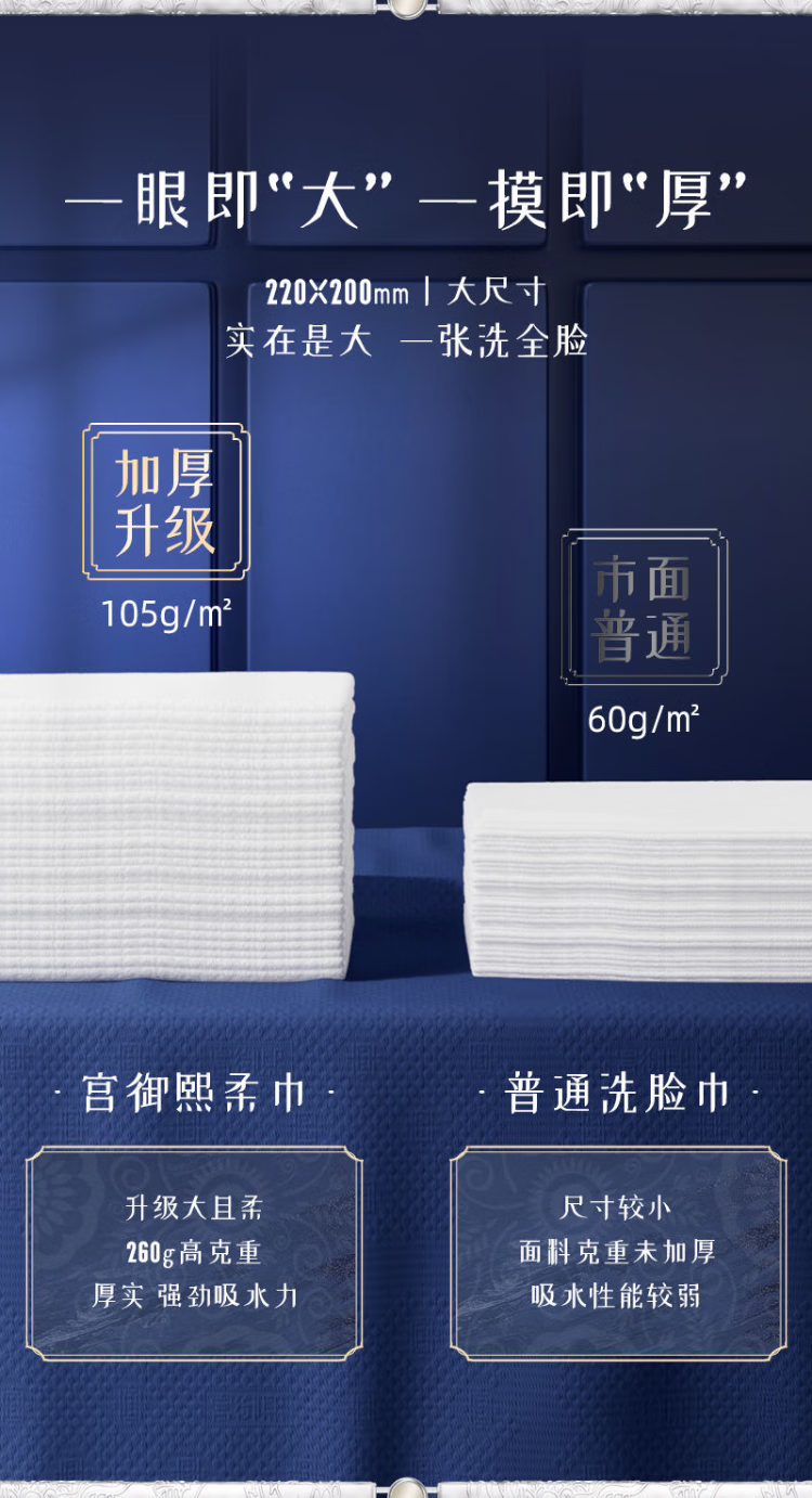 宫御熙东方美学洗脸巾加厚加大纯棉不掉絮抽取式干湿两用洁面巾 五包