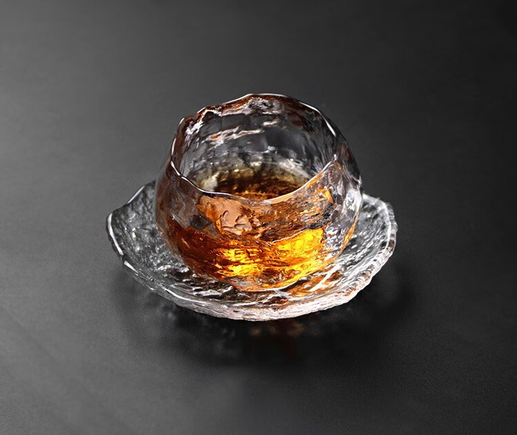 米良品 日式耐热玻璃初雪品茗杯套装 锤目纹茶杯功夫茶茶具茶碗建盏主人杯茶海分茶器公道杯茶具套装 初雪品杯1个+茶托1个