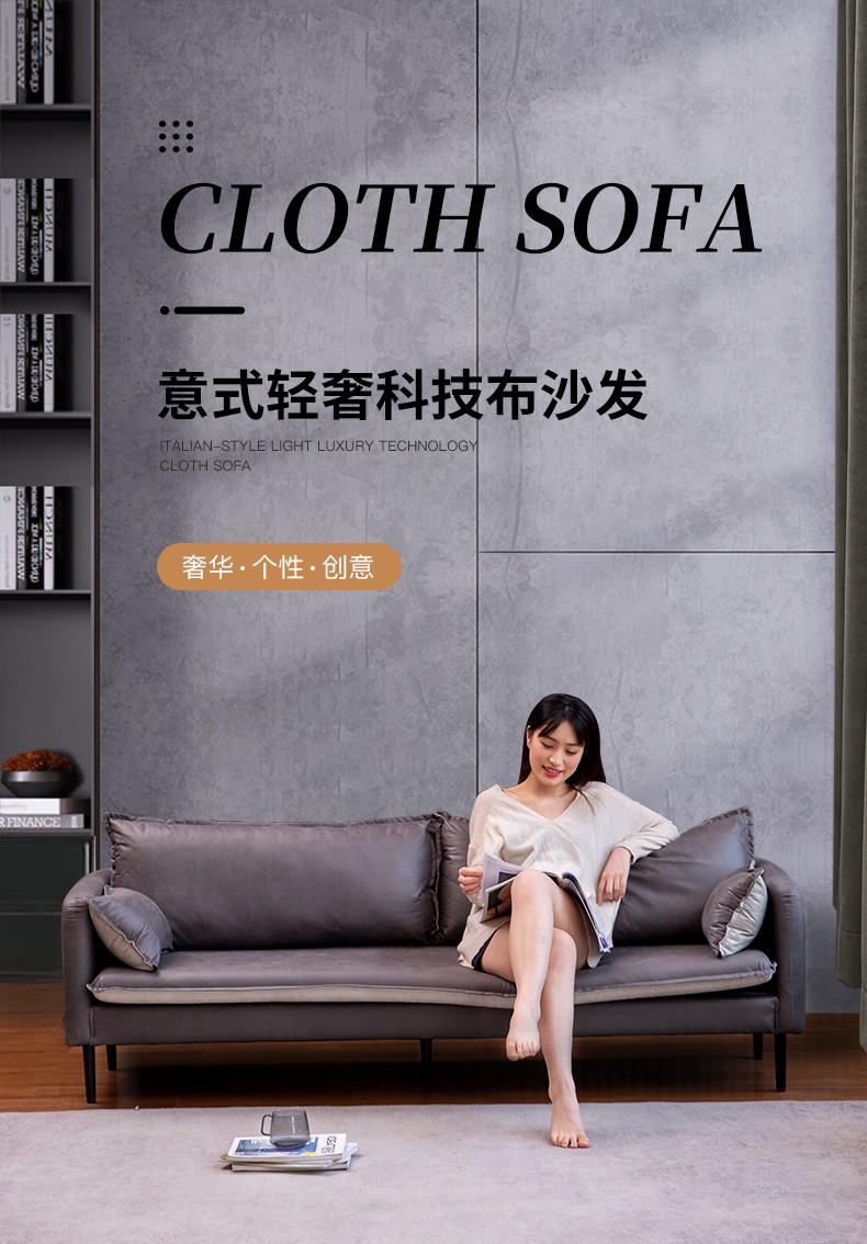 工来工往沙发科技布双人三人位沙发大小户型北欧实木脚卧室客厅沙发冬夏两用沙发简约轻奢休闲拼色高弹海绵 科技布灰白拼色三人位(178cm)