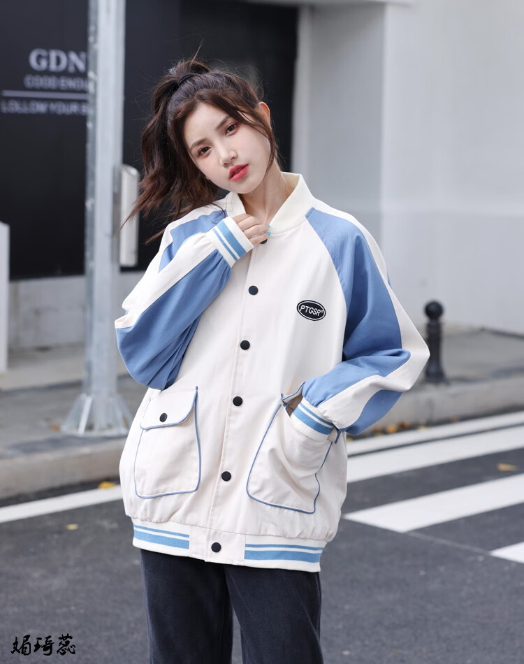 媚琦蕊秋季外套女装学生新品棒球服女韩版宽松夹克短外套女初中高中生