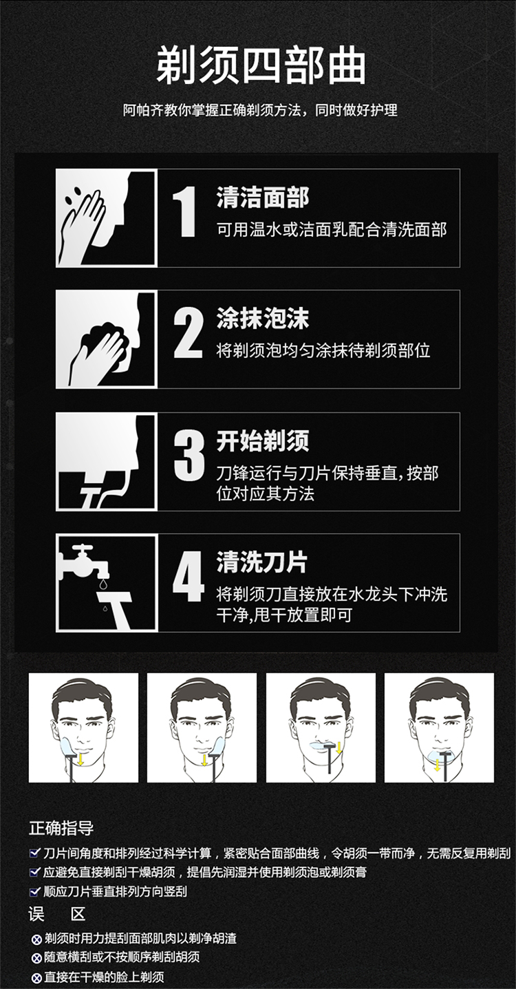 阿帕齐剃须刀手动男士刮胡刀老式5层美国进口刀头刀片胡须刀剃刀 1刀架+8刀头+须泡+收纳盒