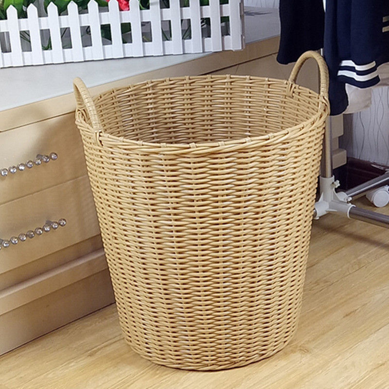 妮嫚塑料仿藤编织脏衣篮脏衣服收纳筐玩具篓家用洗衣篮衣篓手提框 棕