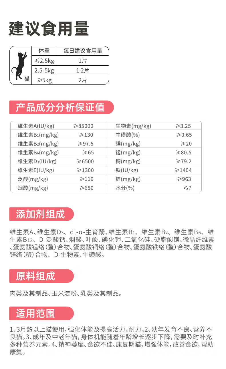 8，reddog紅狗貓多維複郃維生素片貓蘚維生素B寵物貓咪營養補充劑1瓶200片裝紅狗官方專賣店 2瓶（400片）犬多維營養片