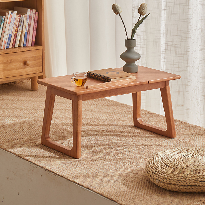 实木飘窗桌折叠炕桌小茶台榻榻米小茶几家用阳台桌窗台矮桌床上小桌子 实木飘窗桌-樱桃木色