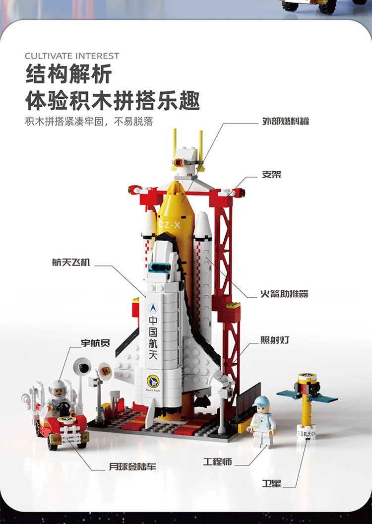 森宝积木中国航天火箭发射器小颗粒拼搭太空宇航员儿童拼装模型男孩玩具 16合1航天空间站|配16个人仔-541PCS