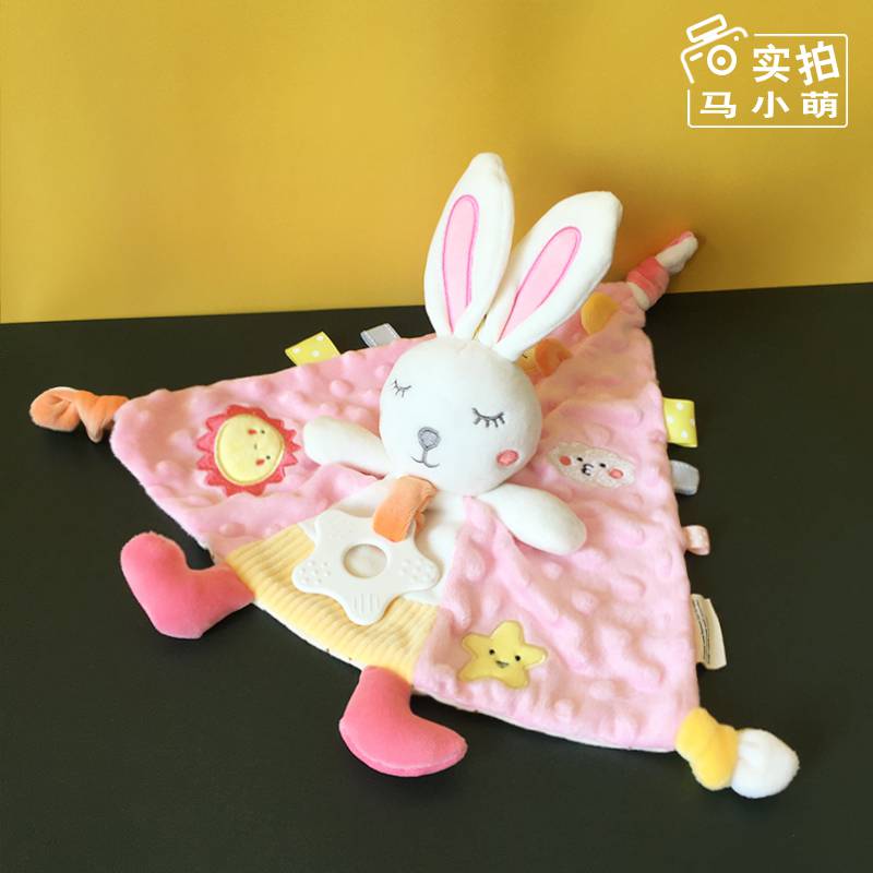 安抚巾 外贸安抚巾婴儿3可入口睡眠6啃咬豆豆标签毛绒玩偶四个月宝宝