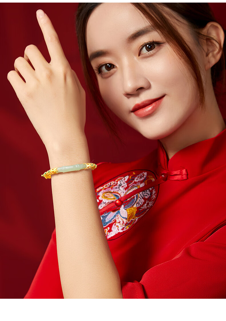 SGE节节高升和田玉竹节手镯女银有你竹够中国风手环母亲节礼物送妈妈 节节高升和田玉竹节手镯