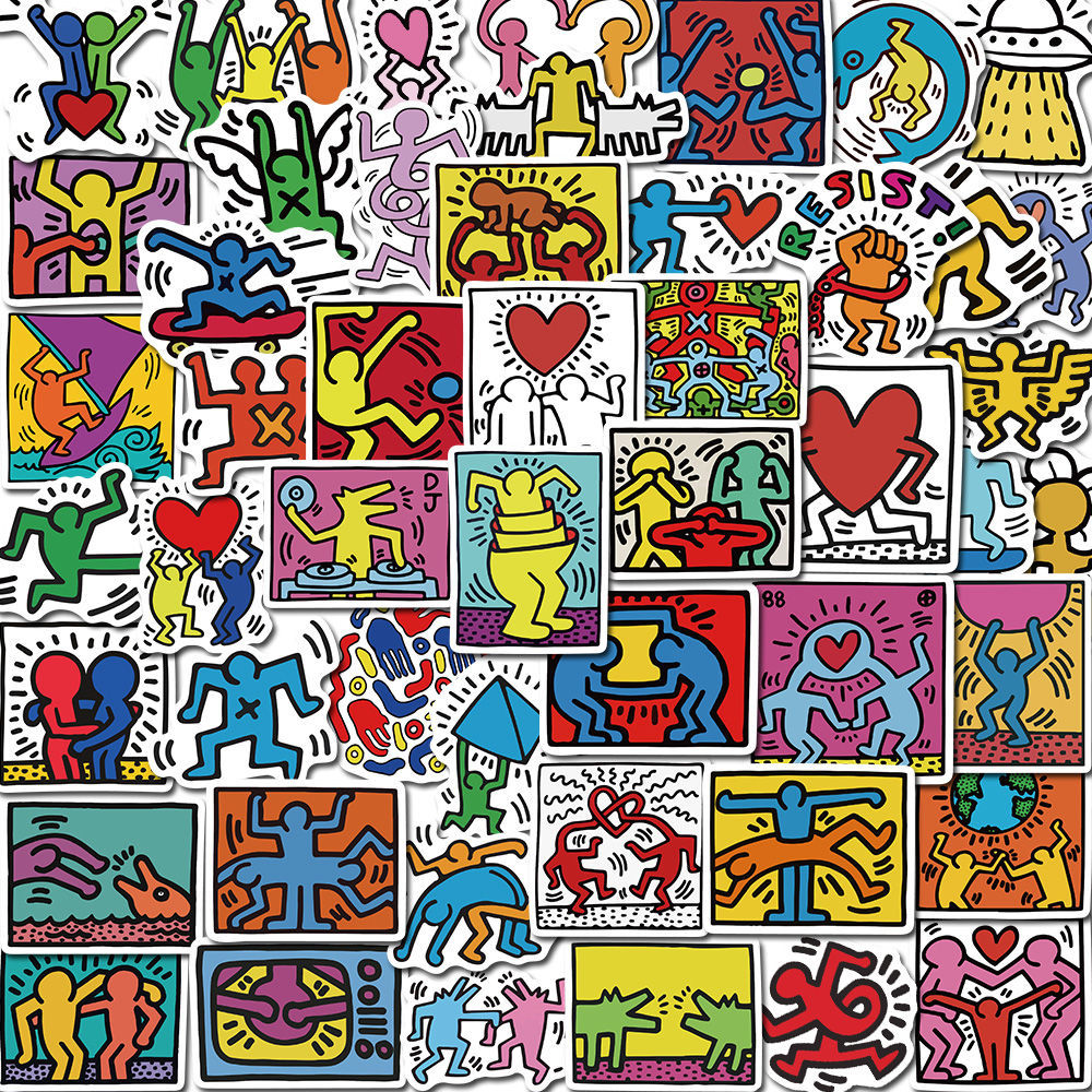 博鹤州50张波普风格艺术家凯斯哈林涂鸦手账贴纸行李箱手机壳贴纸ins