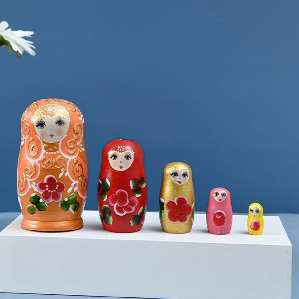 俄罗斯套娃五层海景娃娃纯手工木制玩具节日礼品环保无味五层海景娃娃