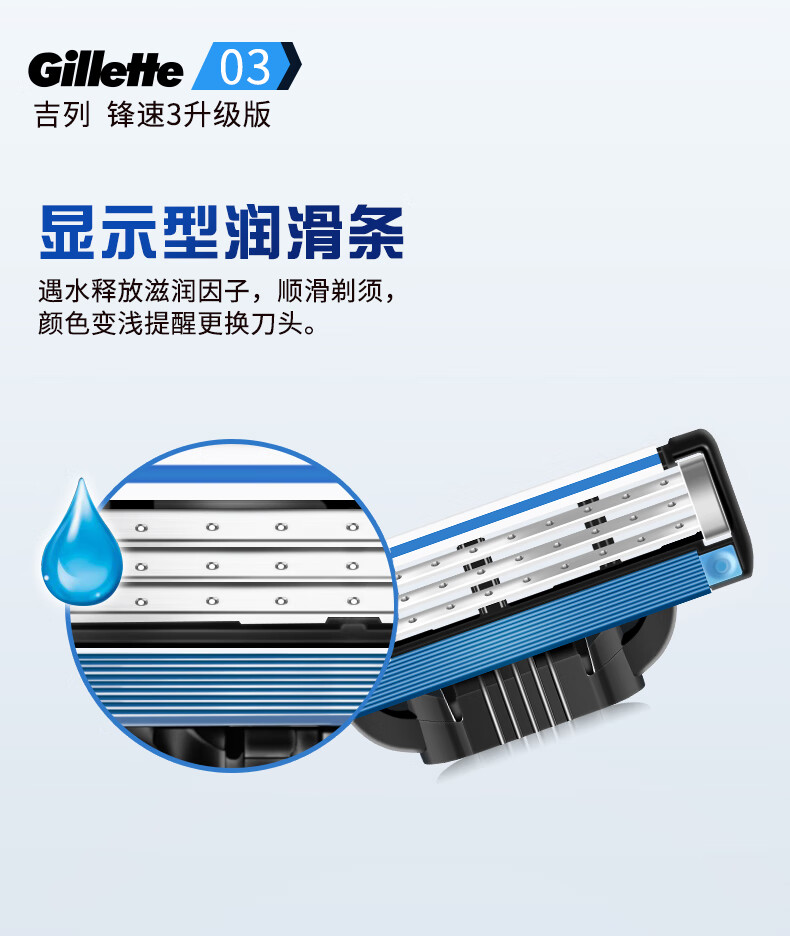 吉列（Gillette） 吉列(Gillette)锋速3刀片8片装剃须刀手动三层剃须刀片刮胡刀刀头