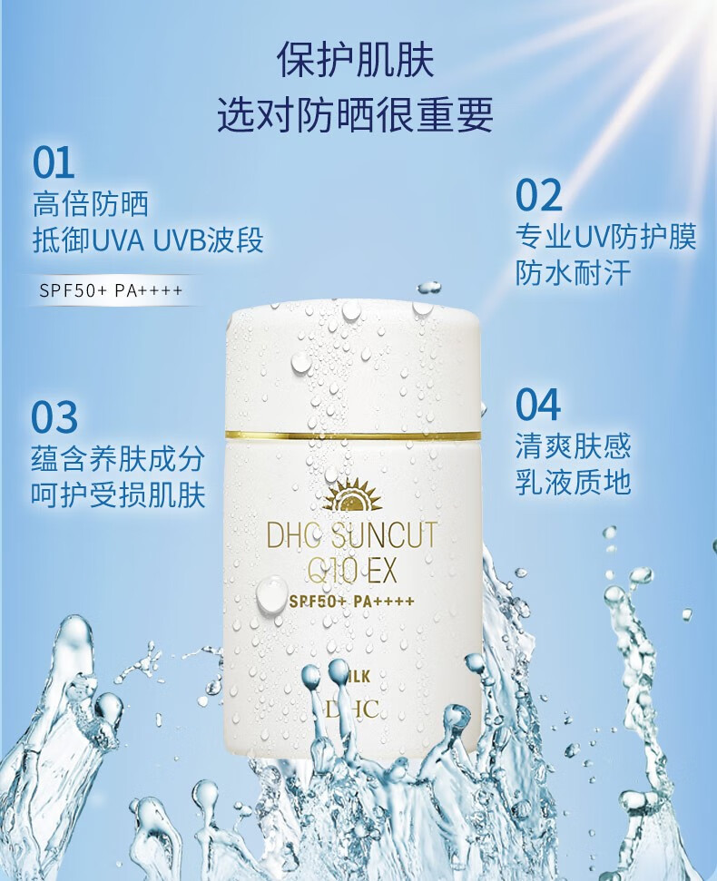 蝶翠诗（DHC）紧致焕肤防晒乳（升级版）SPF50+PA++++小白帽高倍防晒清爽不泛白 50ml防晒