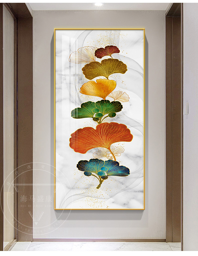 银杏叶挂画金色树叶叶子玄关晶瓷画镶钻走廊过道墙面装饰画大尺寸杏福