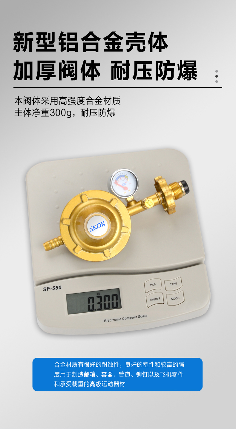 SKOK家用煤气灶低压阀门带表显减压阀煤气瓶罐装液化石油气调压器配件 家用防爆钢丝管-5米