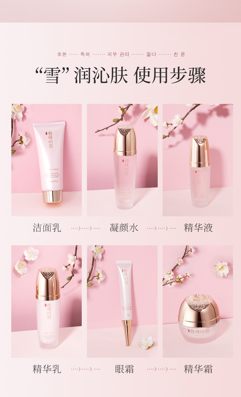 韩美肌（Hanmeiji）雪莲花秘润沁肤凝颜礼盒（紧实亢皱、补水滋养、提拉紧实）6件套护肤品套盒 雪莲花6件套