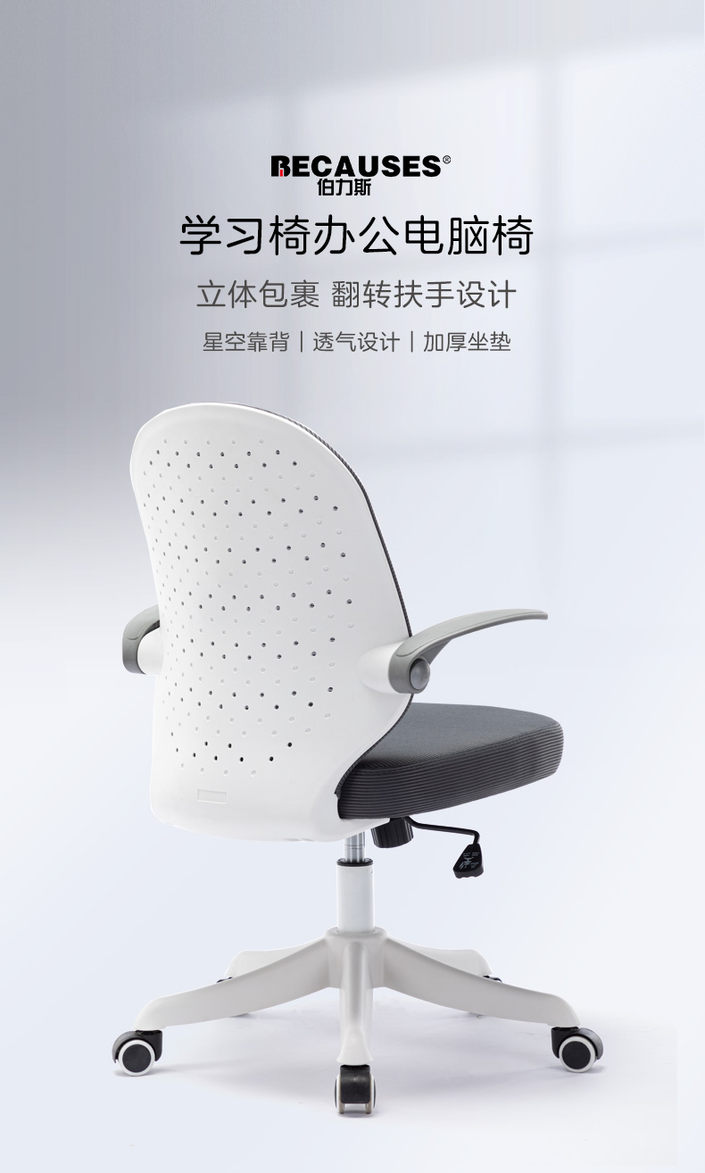 伯力斯 电脑椅 小户型办公椅写字椅 家用学习椅 人体工学转椅子BLS-YX-0856A 灰色