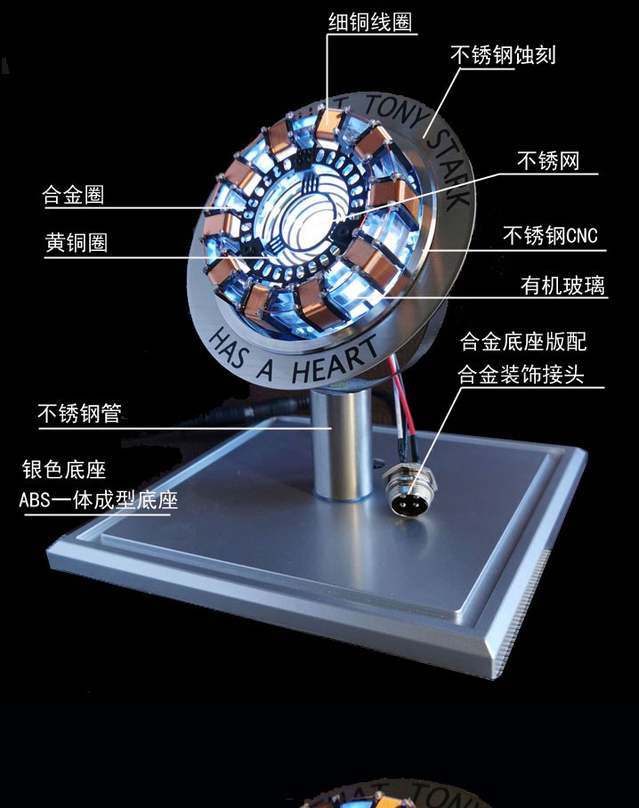 送男女生生日礼物表白钢铁侠核心方舟反应堆合金模型金属胸灯mk1炉