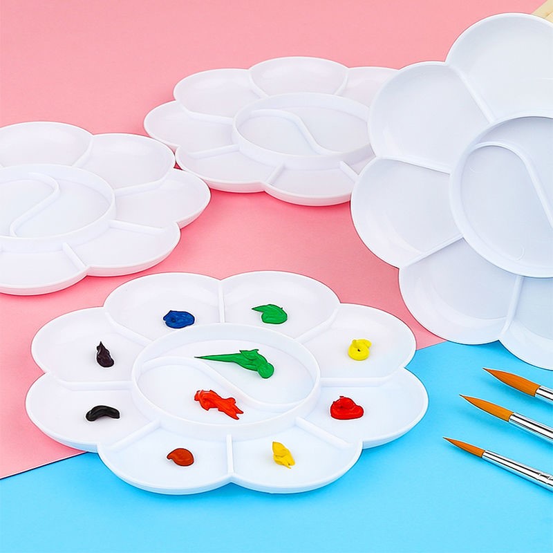 儿童diy卡通调色盘水粉水彩画颜料盘8格塑料彩色脚丫梅花调色盘梅花