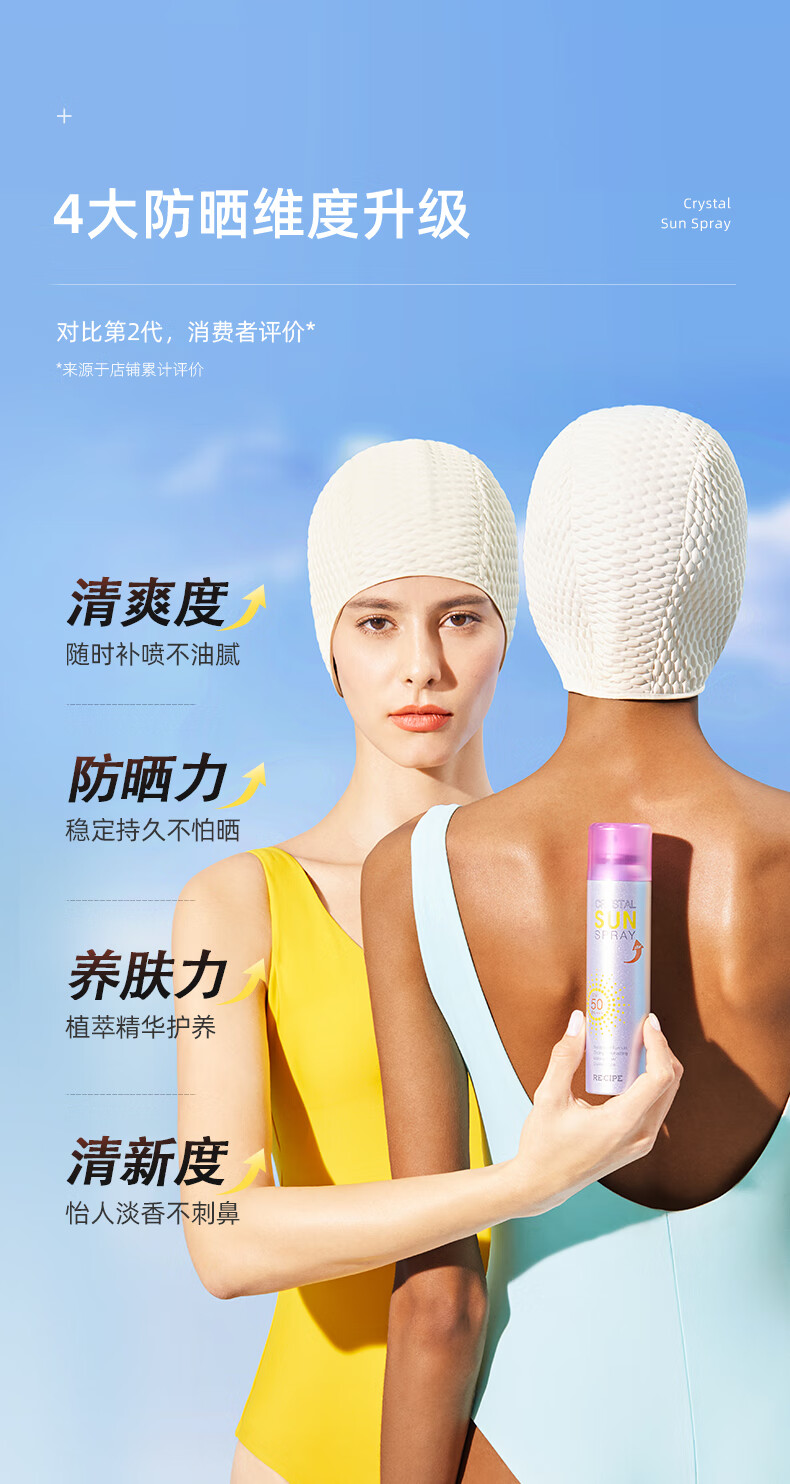RE:CIPE 玥之秘新品水晶防晒喷雾SPF50+隔离紫外线男女军训 第3代水晶喷雾180ml