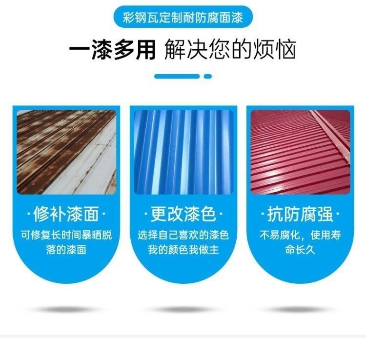 彩钢瓦翻新专用漆免除锈防水防锈油漆水性漆家用环保无味改色漆【定制