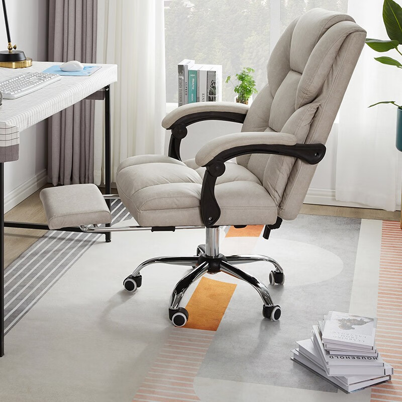 艺柳园 懒人电脑椅 椅子人体工学电脑椅沙发家用老板办公椅子可躺可调节书房休闲宿舍游戏座椅 【轻奢款】米白色+可升降+可旋转+可躺-带脚托