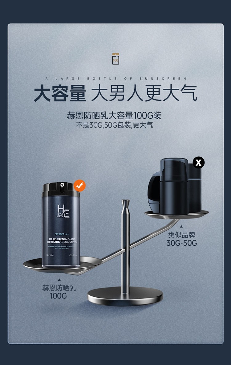 赫恩（H&E） 男士防晒霜户外脸部防水防汗晒后美白补水全身隔离乳100g SPF40PA+++
