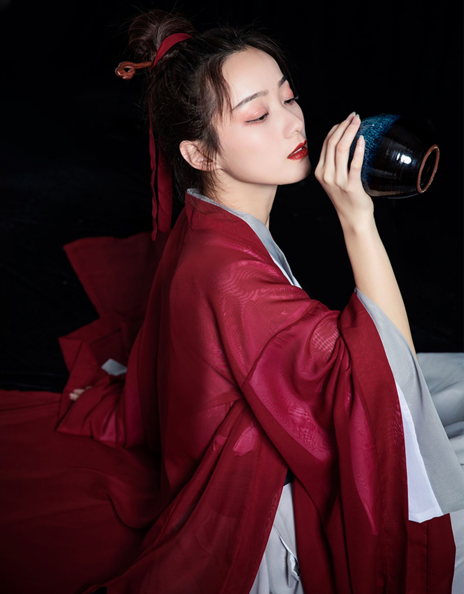 汉服女红颜古装夏魏晋风飘逸仙气古风超仙中国风齐腰大袖衫春拍艺术照